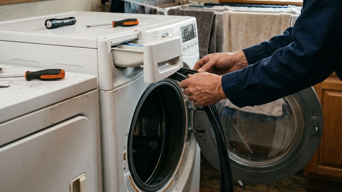 Technician diagnosing the appliance described in this guide